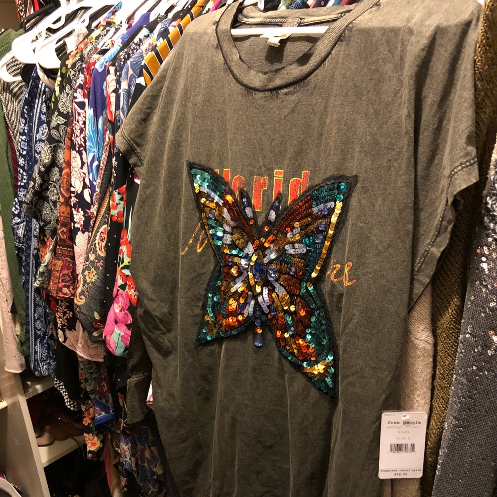 Free People sequin butterfly tee
